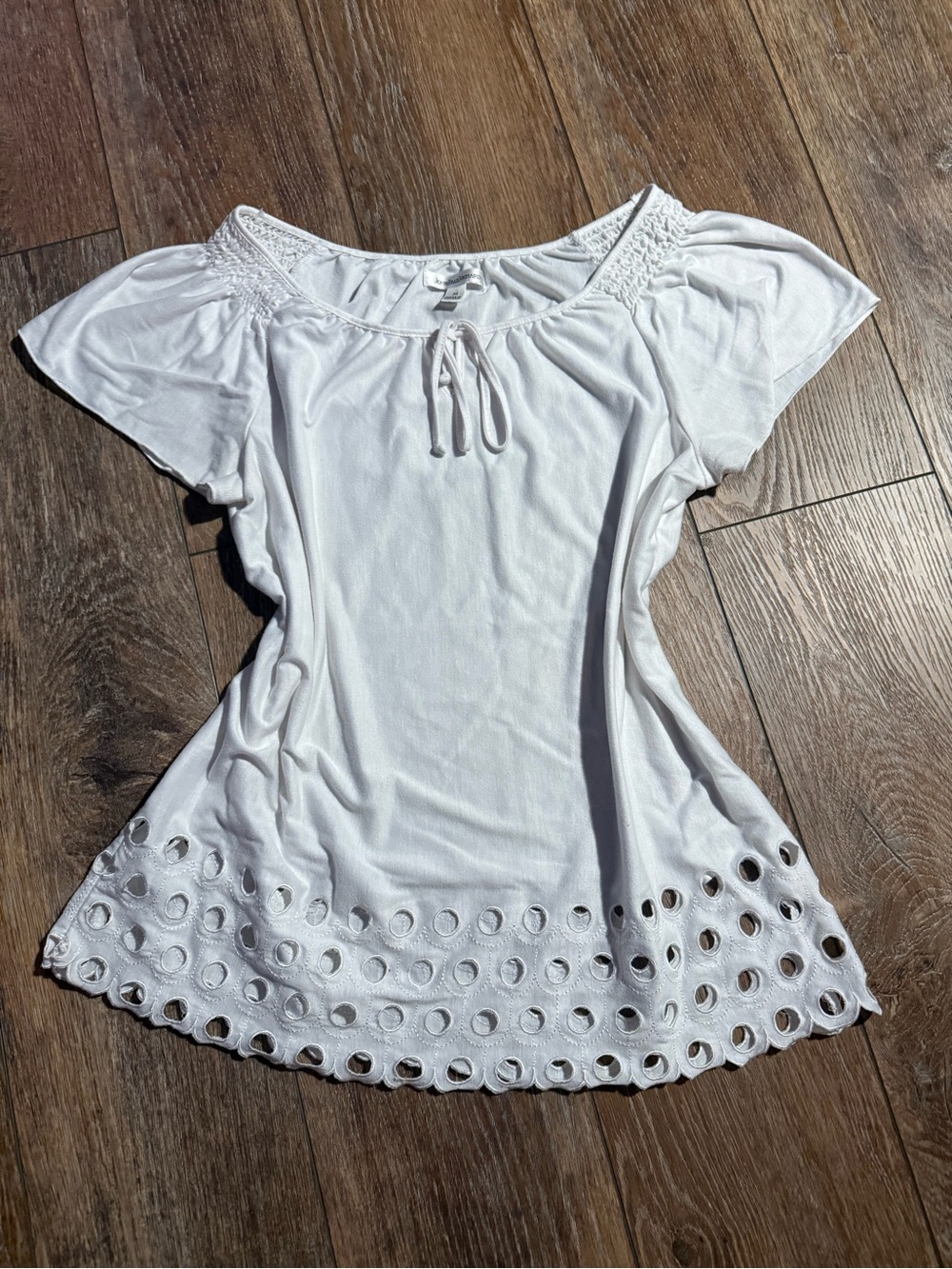 JohnPaulRichard White Eyelet Hem Short Sleeve Tunic